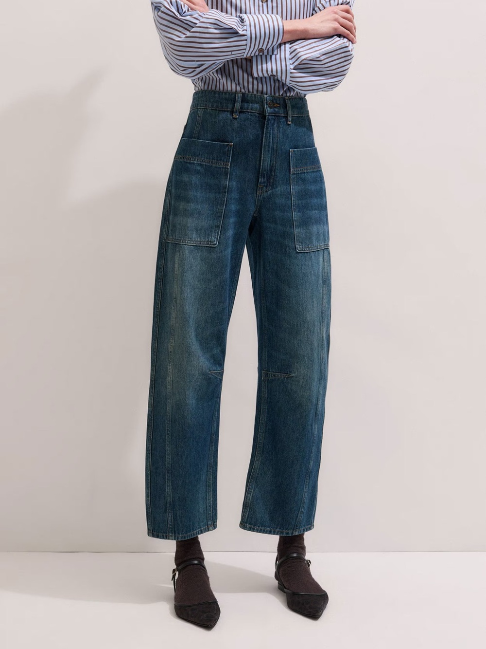 ME+EM Patch Pocket Jeans in Mid Blue Wash